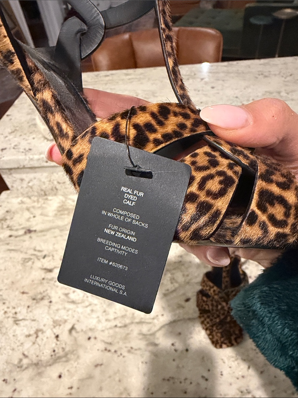 Saint Laurent Leopard Print T-Strap Heels - Black & Brown - Picture 6 of 6